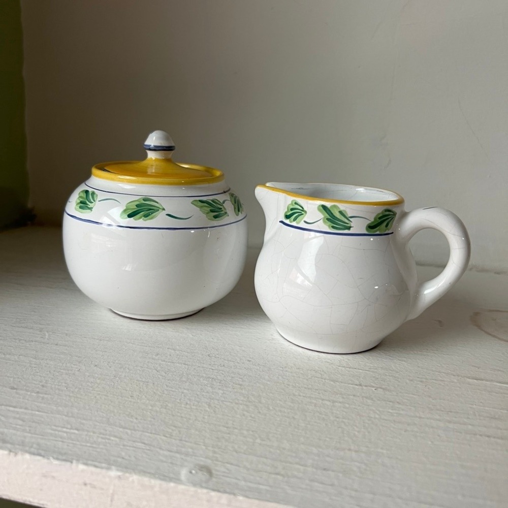 Herend Village Pottery Creamer & Sugar- Crispin- Elizabeth Barrett Roache - 1993